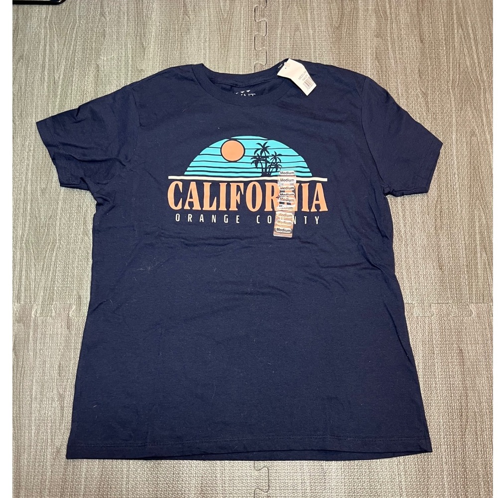 California Orange County Graphic T Shirt Navy Blue Palm‎ Tree Sunset Graphic M